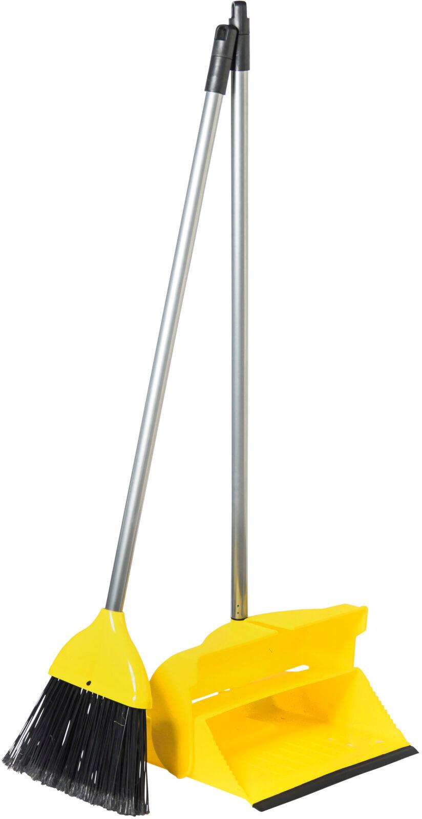 Sparkleit Yellow Long Handle Dust Pan & Brush Set With Clip (6s)