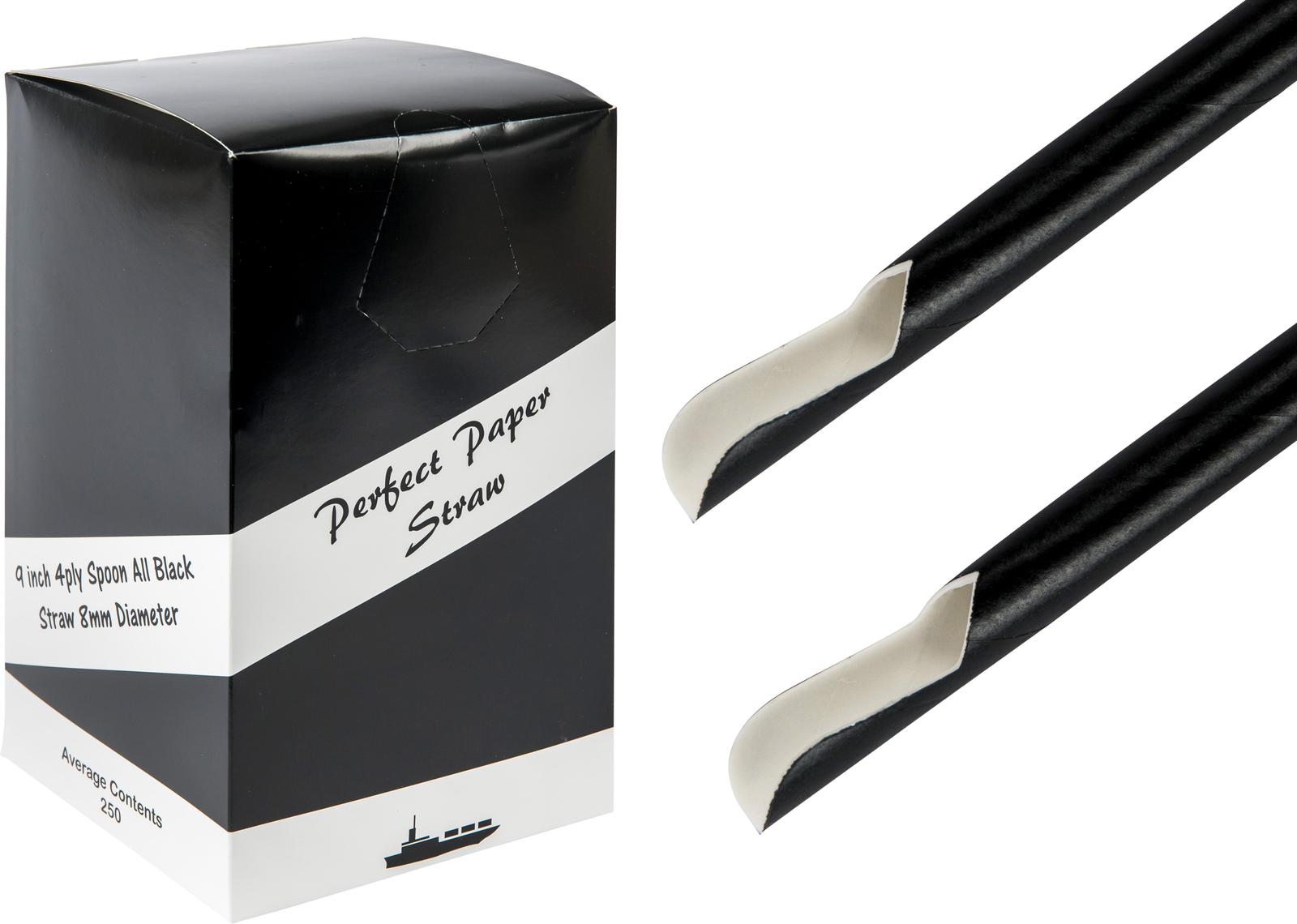 9INCH 8MM 4PLY BLACK SPOON STRAWS