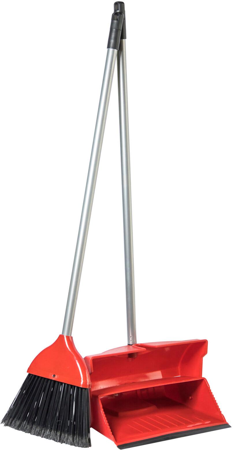 Sparkleit Red Long Handle Dust Pan & Brush Set With Clip (6s)
