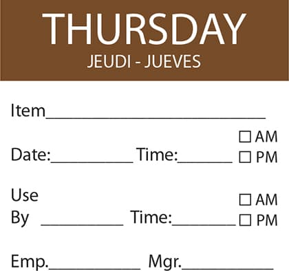Thursday 50mm x 50mm Dissolvable Square Day Labels