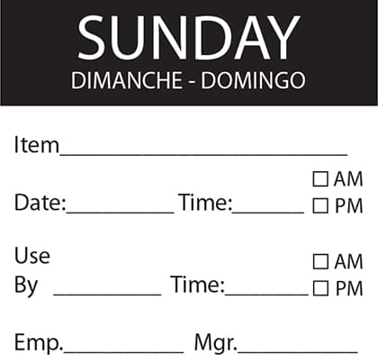 Sunday 50mm x 50mm Dissolvable Square Day Labels
