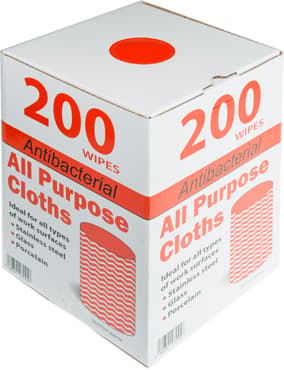 Antibacterial All Purpose Cloths - Red 200 Sheets Per Roll