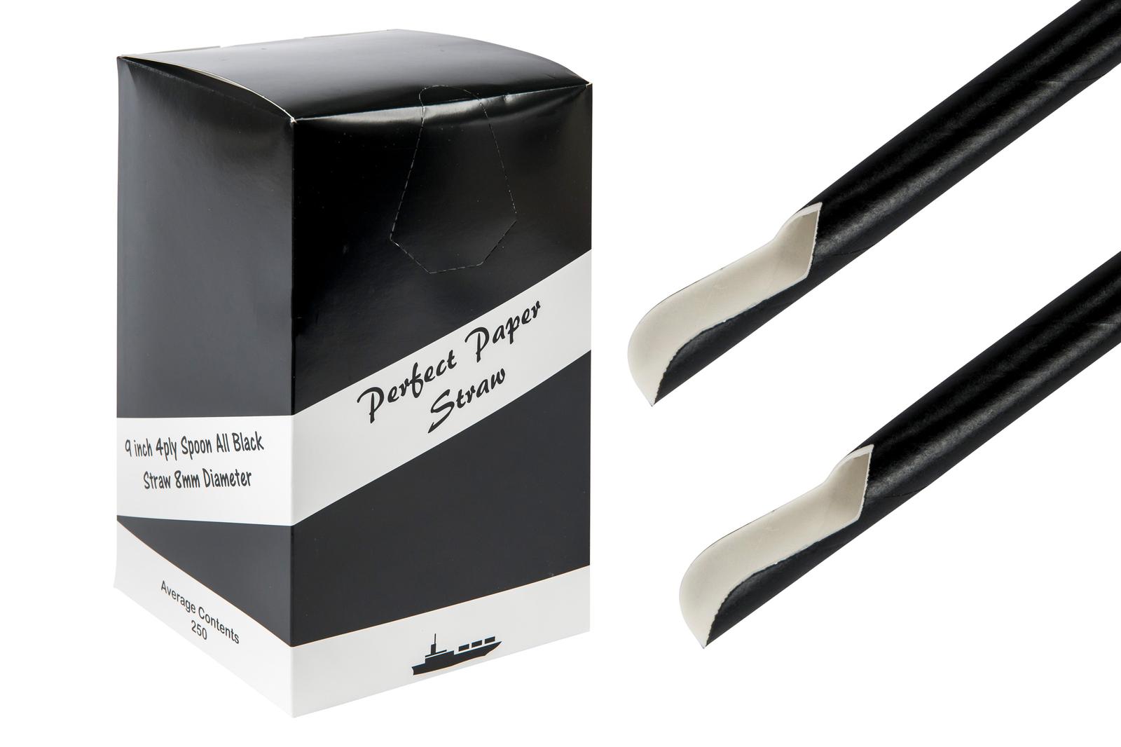 9INCH 8MM 4PLY BLACK SPOON STRAWS