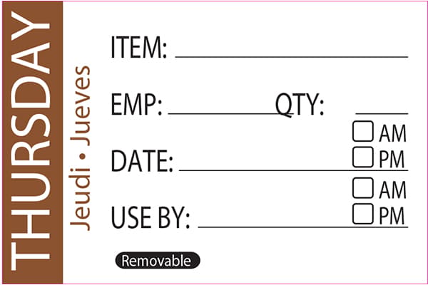 50 x 75mm - THURSDAY Day Label