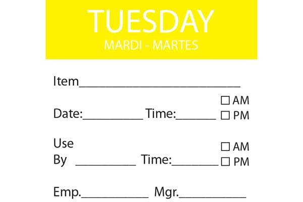 50 x 50mm - TUESDAY Day Label