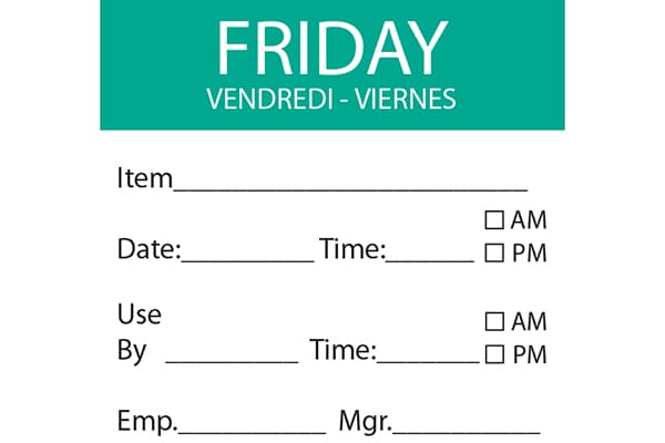 Friday 50mm x 50mm Dissolvable Square Day Labels