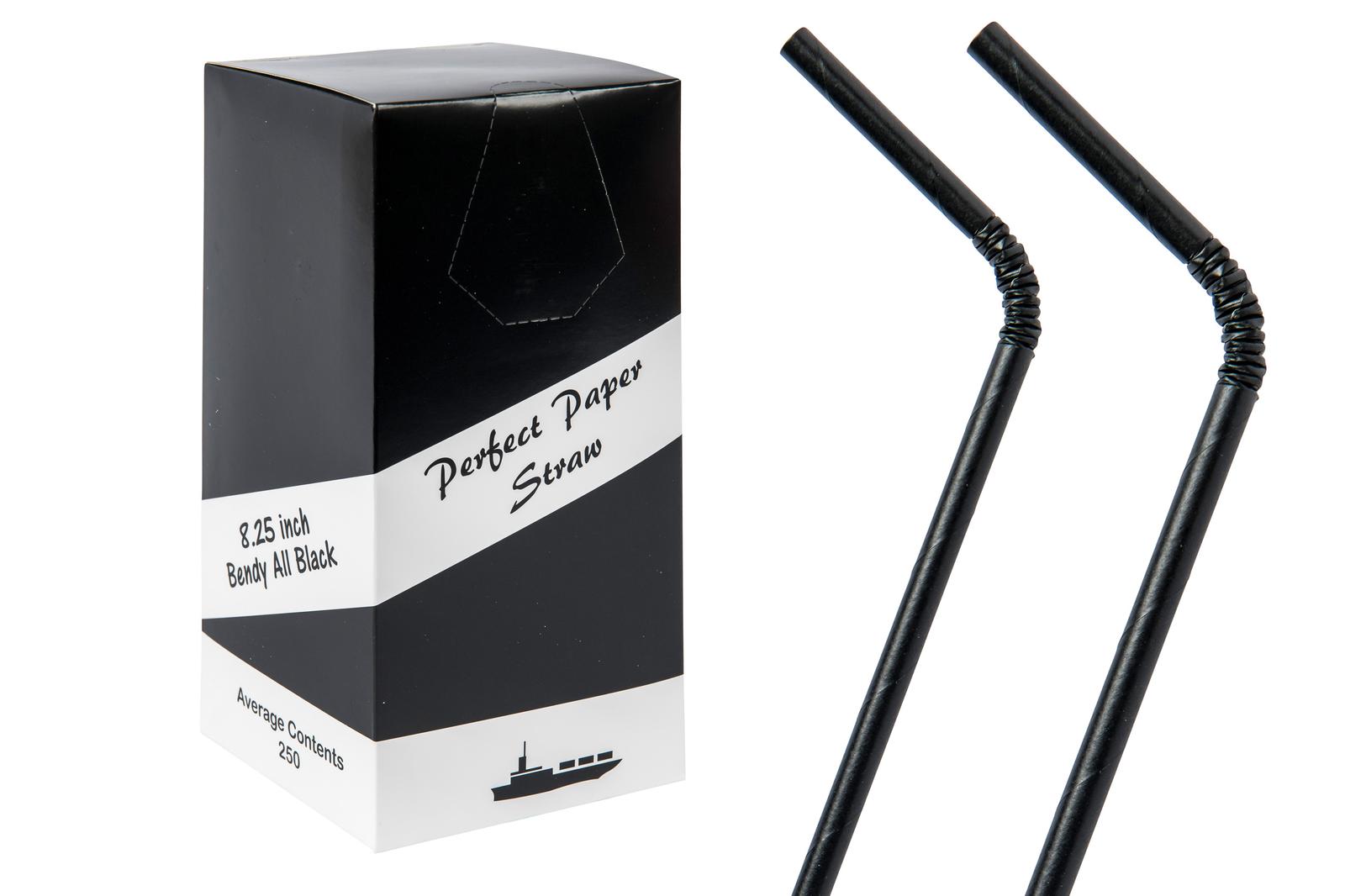 8.25INCH 6MM SOLID BLACK BENDY PAPER STRAWS