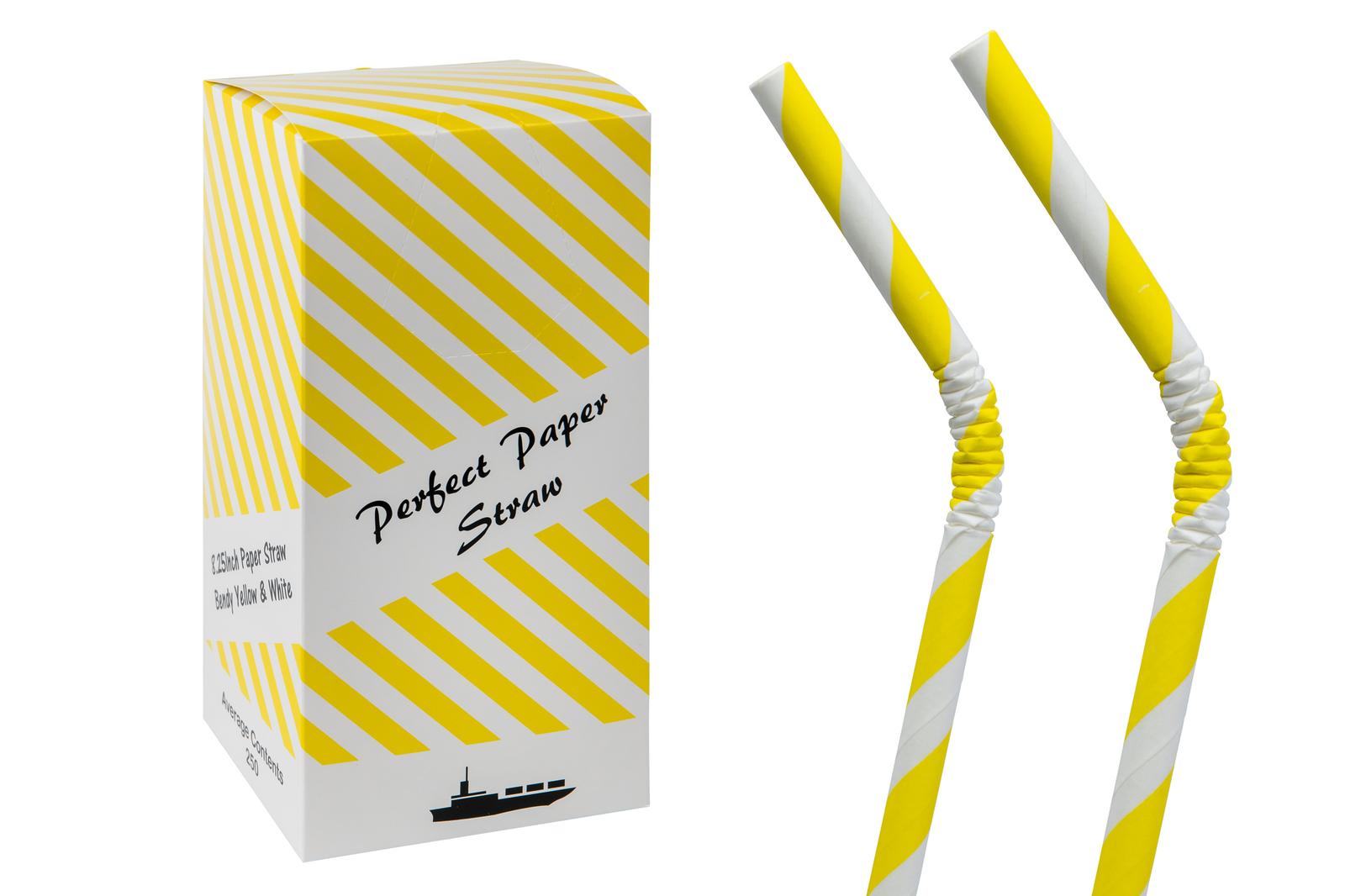 8.25INCH 6MM YELLOW AND WHITE BENDY PAPER STRAWS