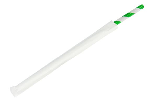 8 Inch Paper Wrapped Dark Green & White Paper Straws