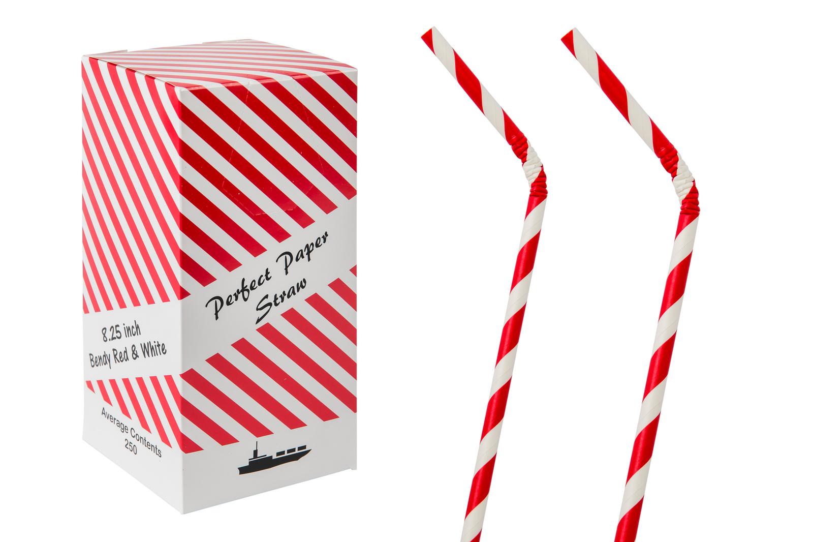 8.25INCH 6MM RED AND WHITE BENDY PAPER STRAWS