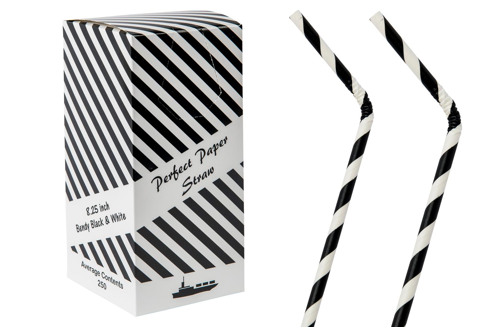 8.25INCH 6MM BLACK AND WHITE BENDY PAPER STRAWS