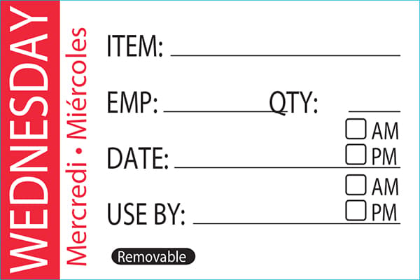 50 x 75mm - WEDNESDAY Day Label