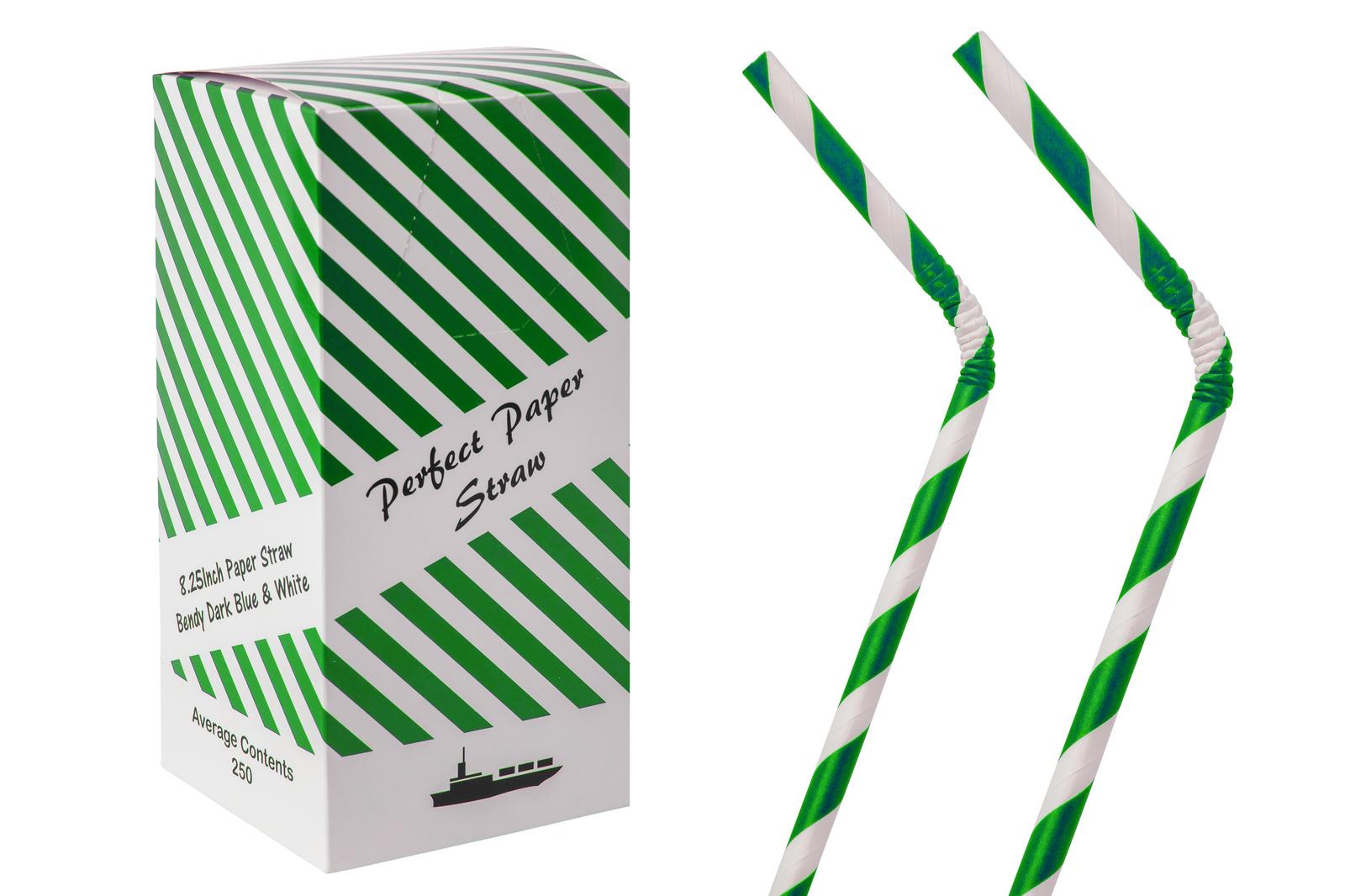 8.25INCH 6MM DARK GREEN AND WHITE BENDY PAPER STRAWS