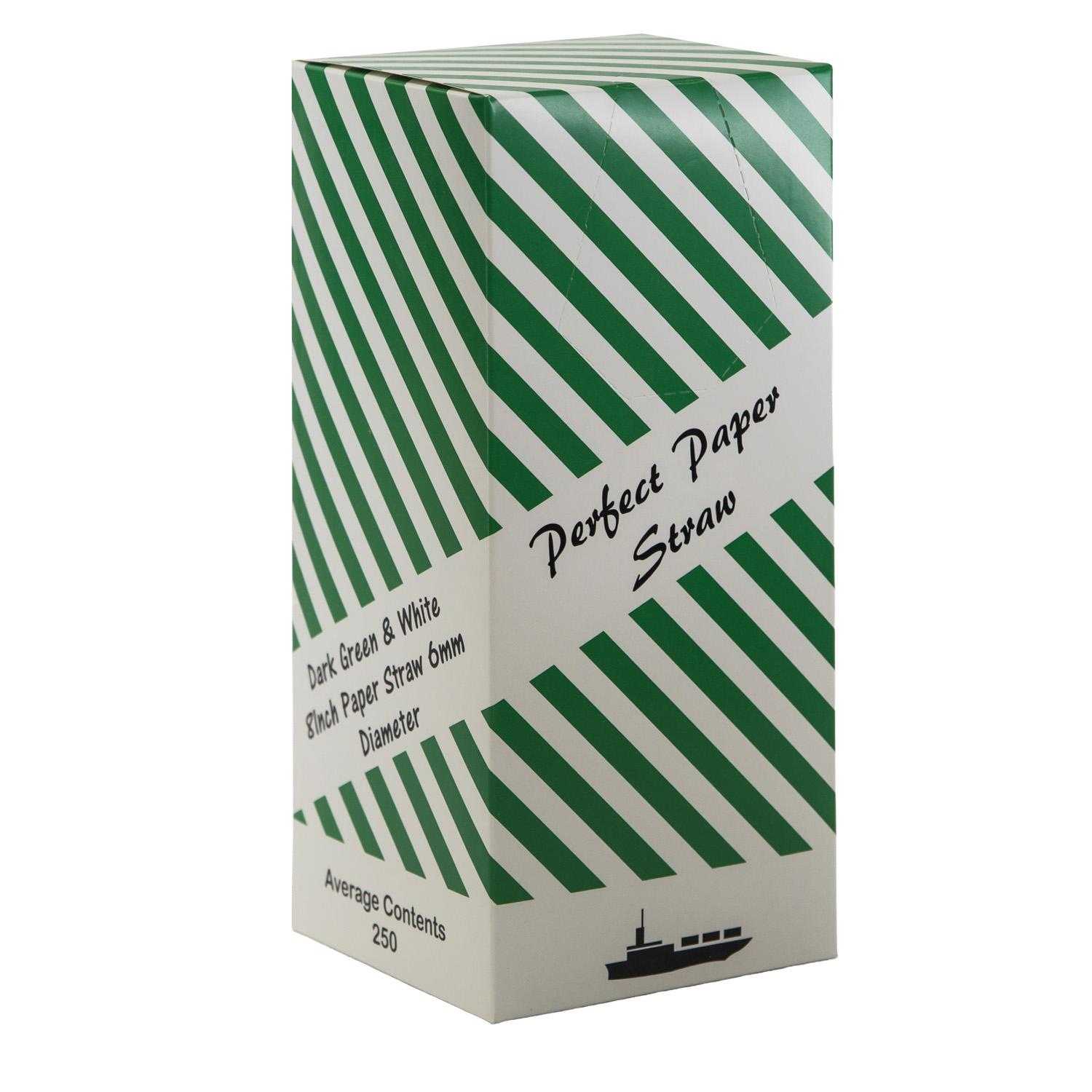 8INCH - Dark Green & White Paper Straw BOXED