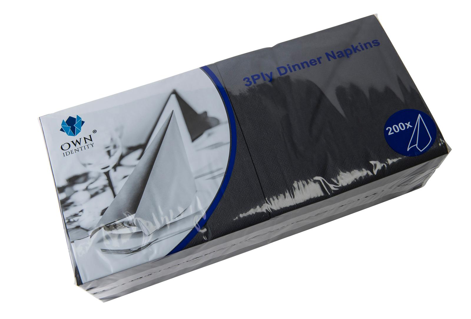 40CM X 40CM 3PLY 4 FOLD BLACK NAPKINS