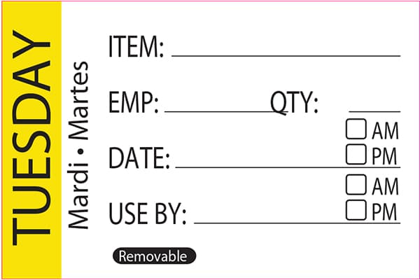 50 x 75mm - TUESDAY Day Label